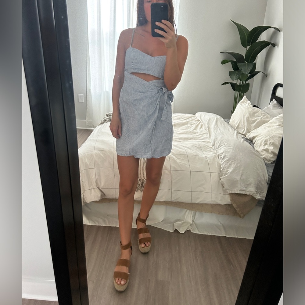 Reformation Striped Linen Wrap Dress